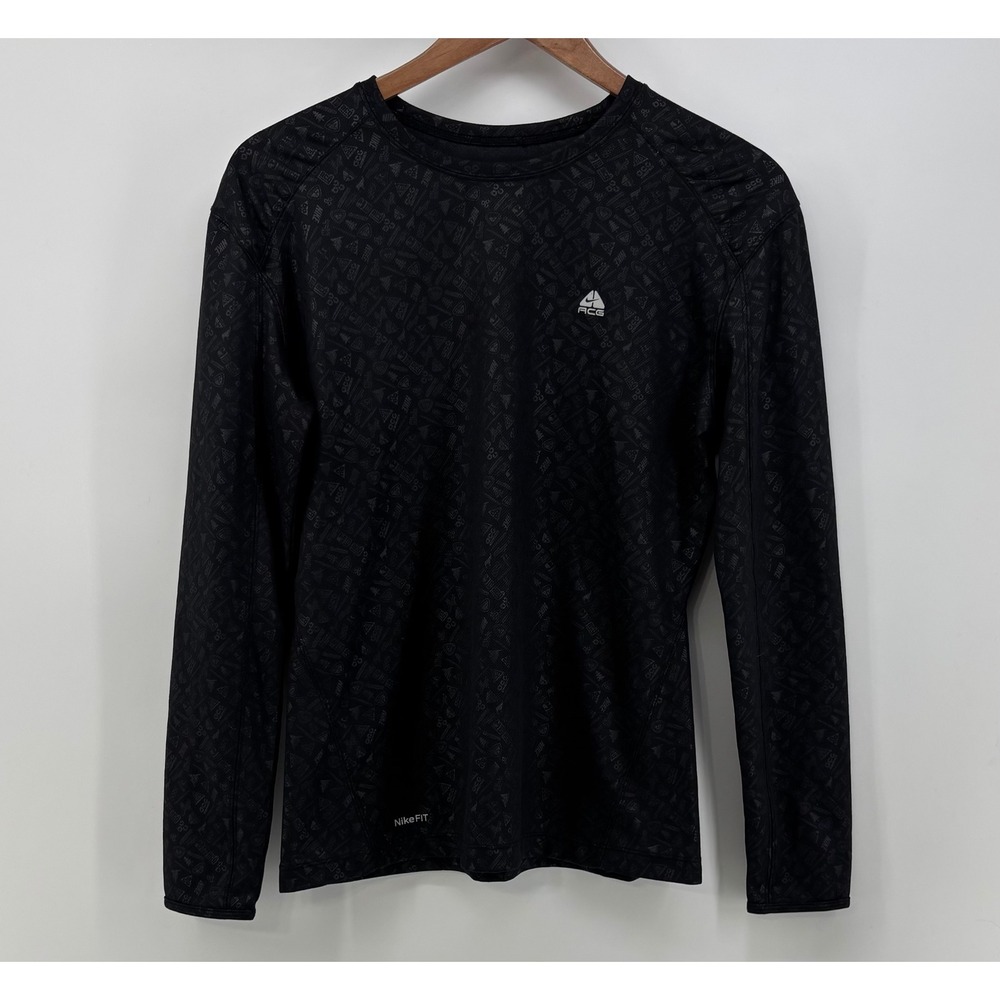 Nike Fit ACG Running Shirt Women's Medium Long Sleeve Black Dri-Fit AOP
